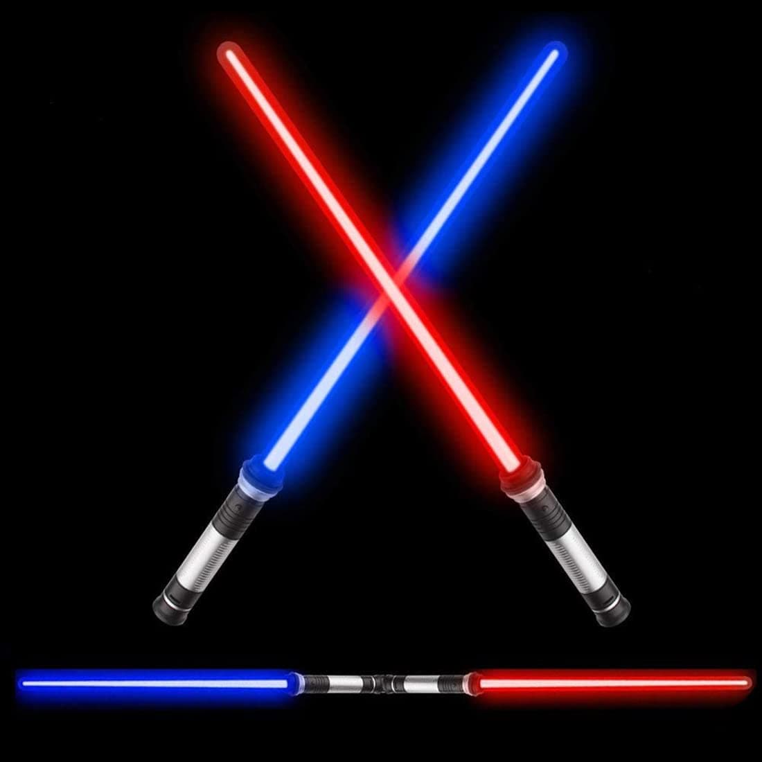 TWODNBD Light Up Saber, 2-in-1 Light Up LED 7 Colors FX Dual Saber with Sound (Motion Sensitive) for Kid, Galaxy War Fighters and Warriors, Stocking Idea, Xmas Presents - 2 Pack
