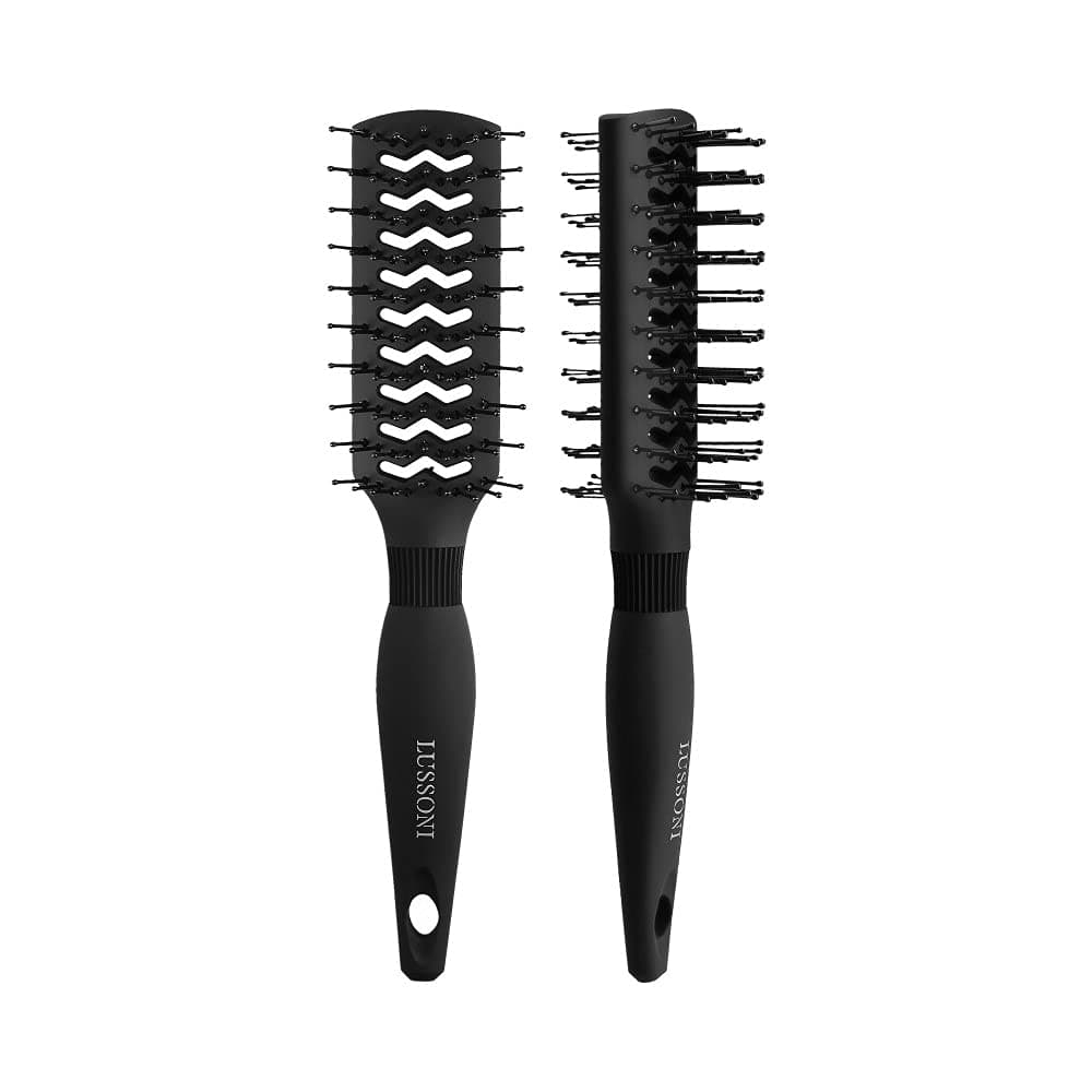 TB TOOLS FOR BEAUTY T4B LUSSONI DuoVent Brush Professional Double-Sided Styling Hair Brush for Very Short Hair Detangling Brush Antistatic Black Pack of 1