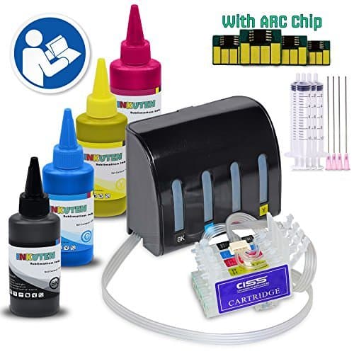 INKUTEN Sublimation Ciss Continuous Ink Supply System for XP 100 XP 200 XP 300 XP 400 XP 310 XP 410 WF 2510 WF 2520 WF 2530 WF 2540 4x100ml True Color Sublimation Ink