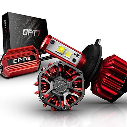 OPT7 FluxBeam LED Headlight Pair Bulb for Motorcycle - H4 w/Clear ARC-LENS Beam Bulbs - 130w 11,000Lm 5K Oem Bright White CREE - 2 Yr Warranty