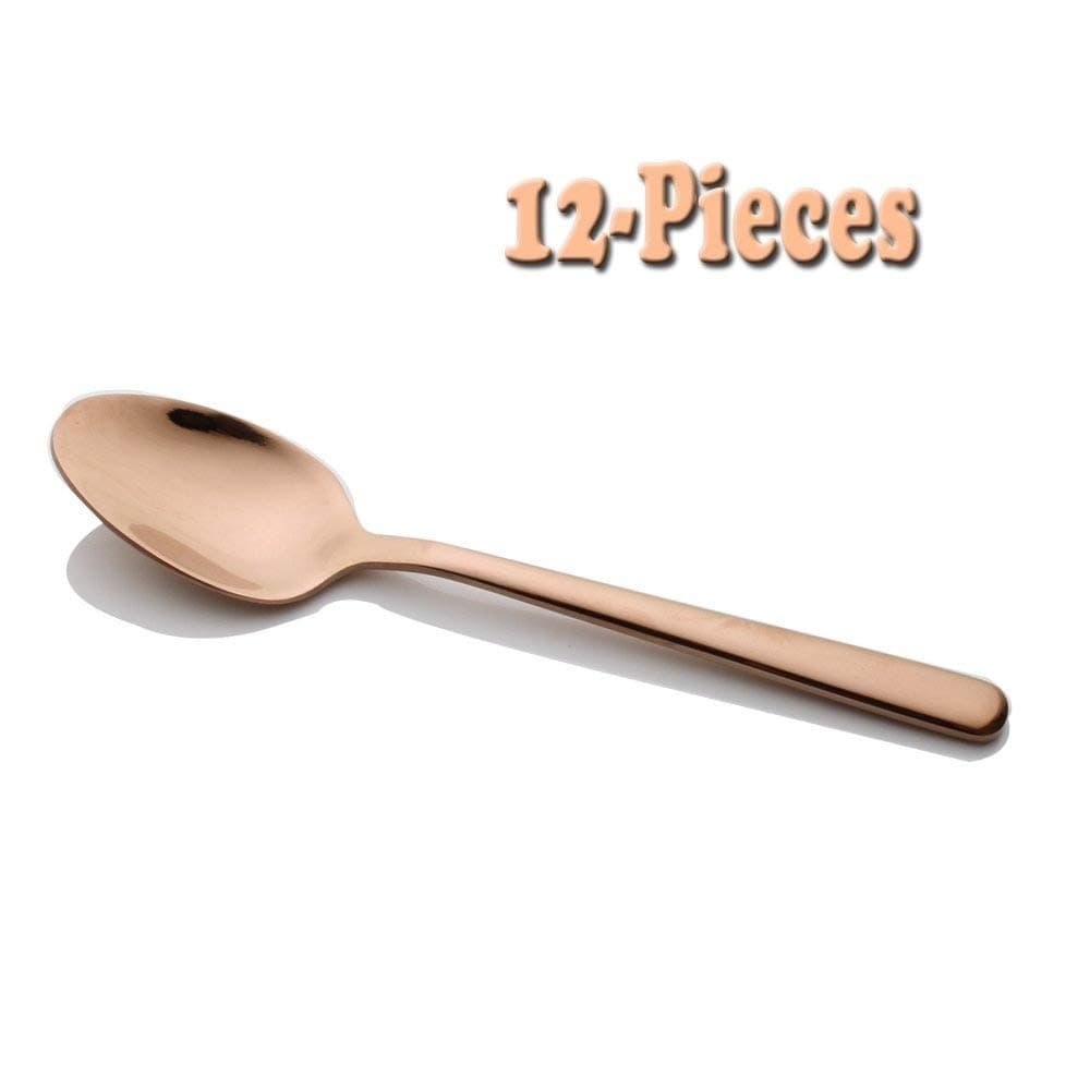 Xieyi 12-Pieces Regular Teaspoons Set, 6-Inches Rose Gold Extra Fine Stainless Steel Mini Coffee Spoons Teaspoon