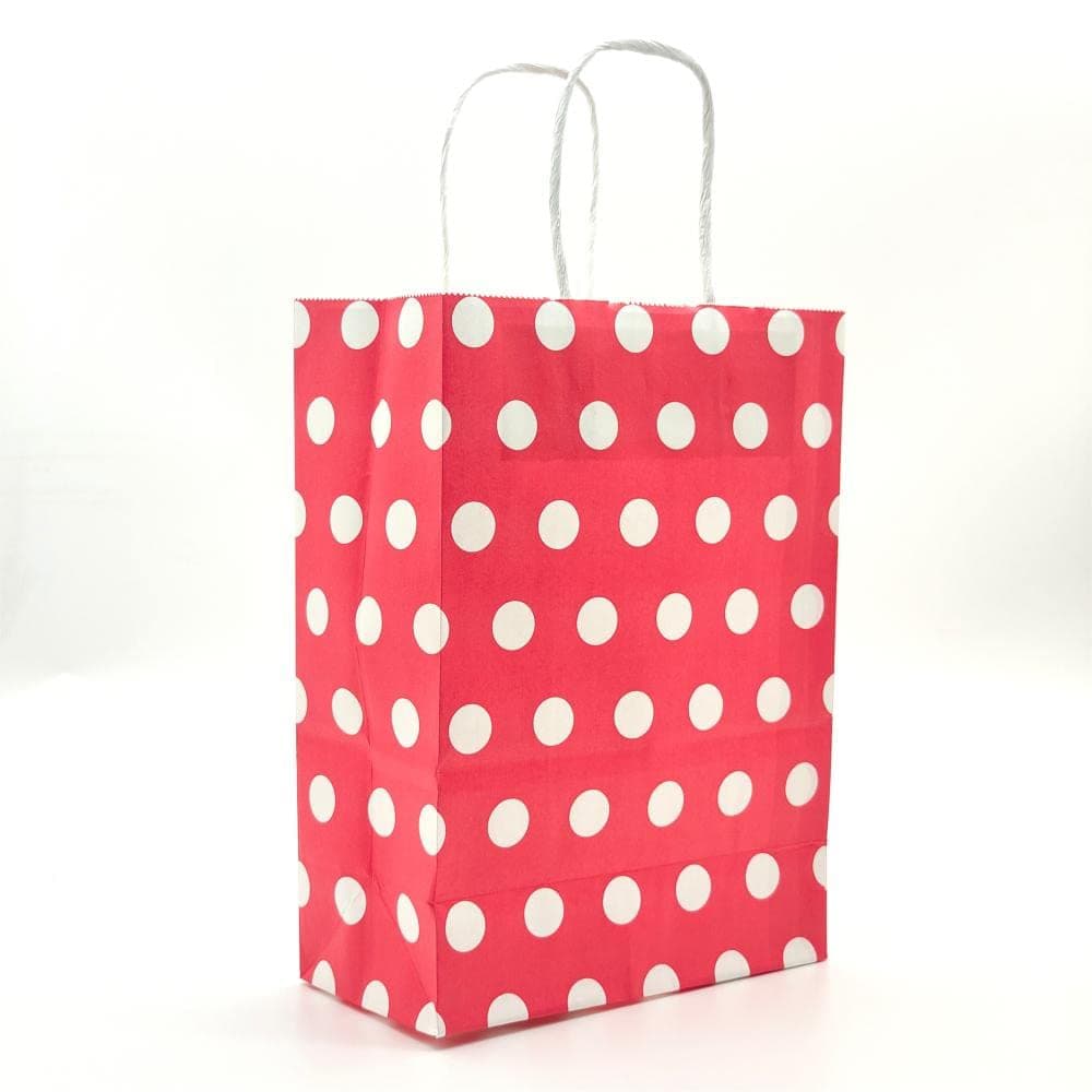 JEYE 12 Pack Red Polka Dot Gift Bags with Handle, Medium Size Kraft Bags Bulk,Recyclable Paper Bags,Party Bags,Shopping Bag,Goodie Bags,Retail Bags