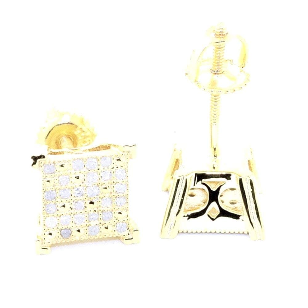 Square Cut Shaped Stud Earrings 1/5cttw Diamond Gold-tone Silver 8mm Wide