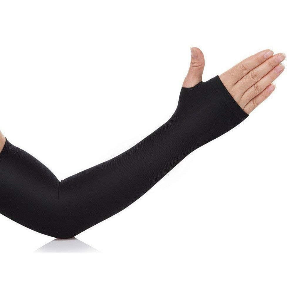 Arm Sleeves, Black Fully Stretched Skinny Fit Arm Guards for Sports/Bikers/Joggers with Thumb Hole