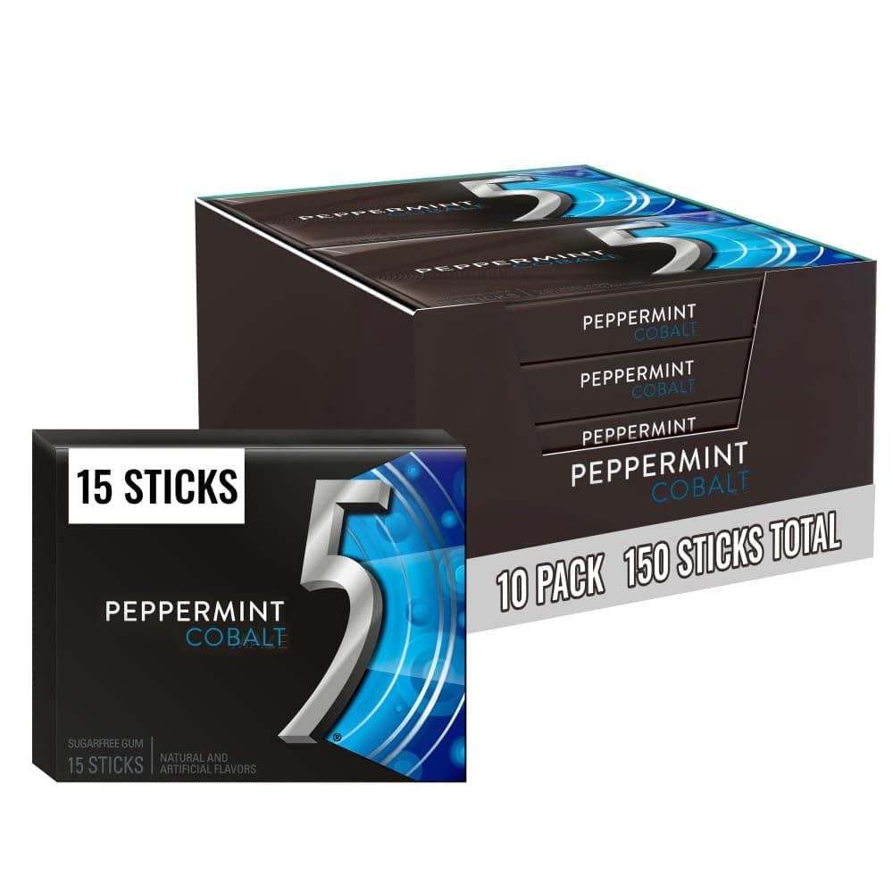 Peppermint Cobalt Sugarfree Gum, 15 Pieces (Pack of 10)