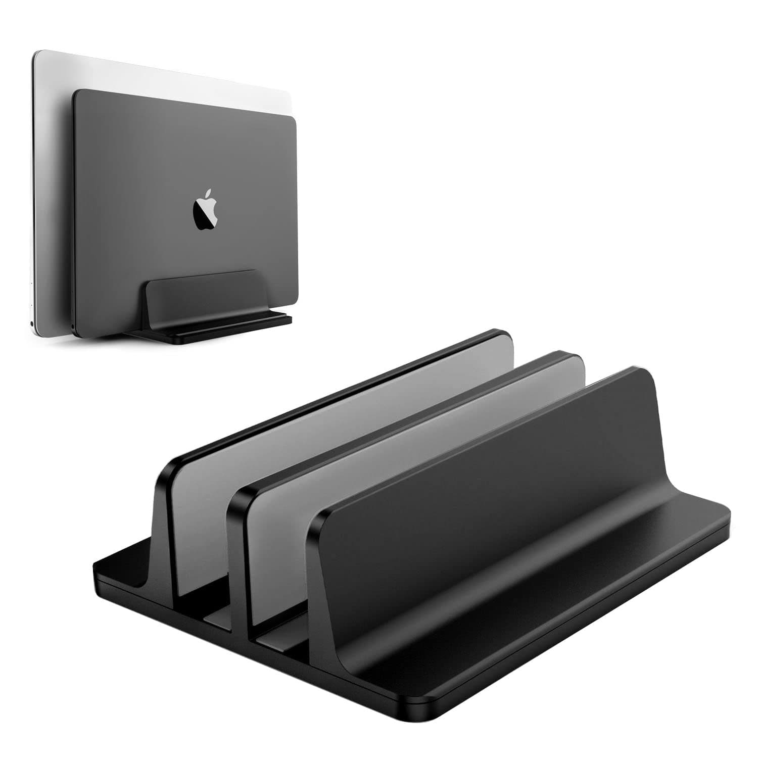 Vertical Laptop Stand Double Adjustable Laptop Holder Dual 2 Slots Upright Laptop Storage Holder for Desk Rack Space Fits All Laptop Models （up to 17.3"）-Heavy Duty Polished Aluminum Desktop Holder