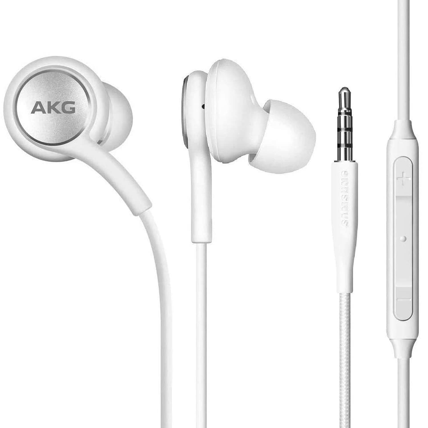 OEM Earbuds Stereo Headphones for Samsung Galaxy S10 S10e Plus Cable - Designed by AKG - with Microphone and Volume Buttons (White)