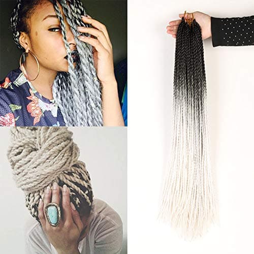 Senegalese Twist Crochet Hair Crochet Braids (5Pieces 24Inch) Hair Extension 22inch Ombre Braiding Hair Soft Dreadlocks Kanekalon Fiber Hair (Black&White)