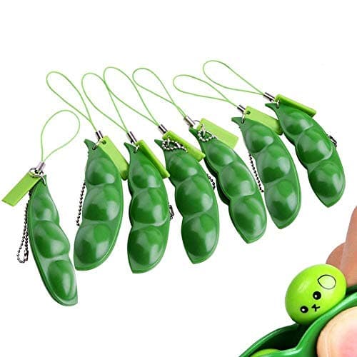 Anpole Fidget Bean Toy,5 Pack Squeeze-a-Bean Puchi Puti Mugen Edamame Keychain Keyring Extrusion Bean Pea Soybean Stress Relieving Chain Toys (7 pcs)