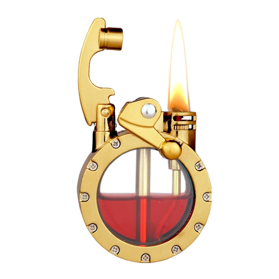 Vintage Trench Lighter - Steampunk Kerosene Copper With Visible Gas Tank for Men, Dad, Husband - Gold (Fuel Not Included)