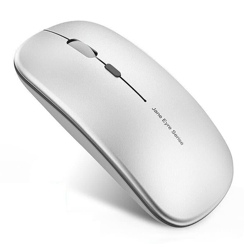 Q5 Slim Rechargeable Wireless Mouse, 2.4G Portable Optical Silent Ultra Thin Wireless Computer Mouse with USB Receiver and Type C Adapter, Compatible with PC, Laptop, Notebook, Desktop (Silver)