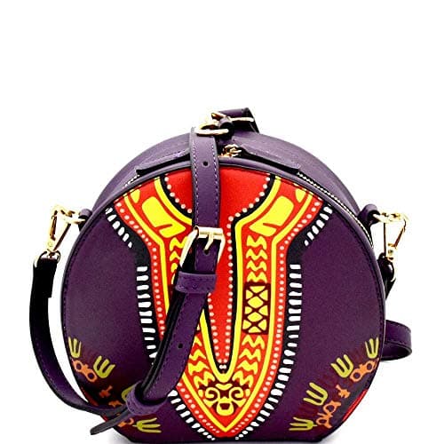Wrist Handle Accent Ethnic Dashiki Print Round Shoulder Bag