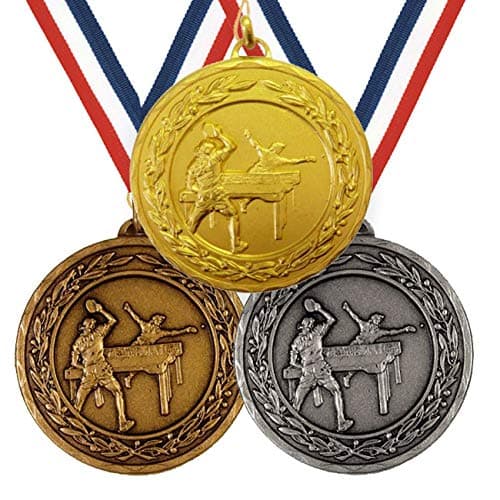 Trophy Monster Embossed Metal 50mm Table Tennis Ping Pong Laurel Medal and Ribbon Thick Heavyweight | Gold, silver or bronze