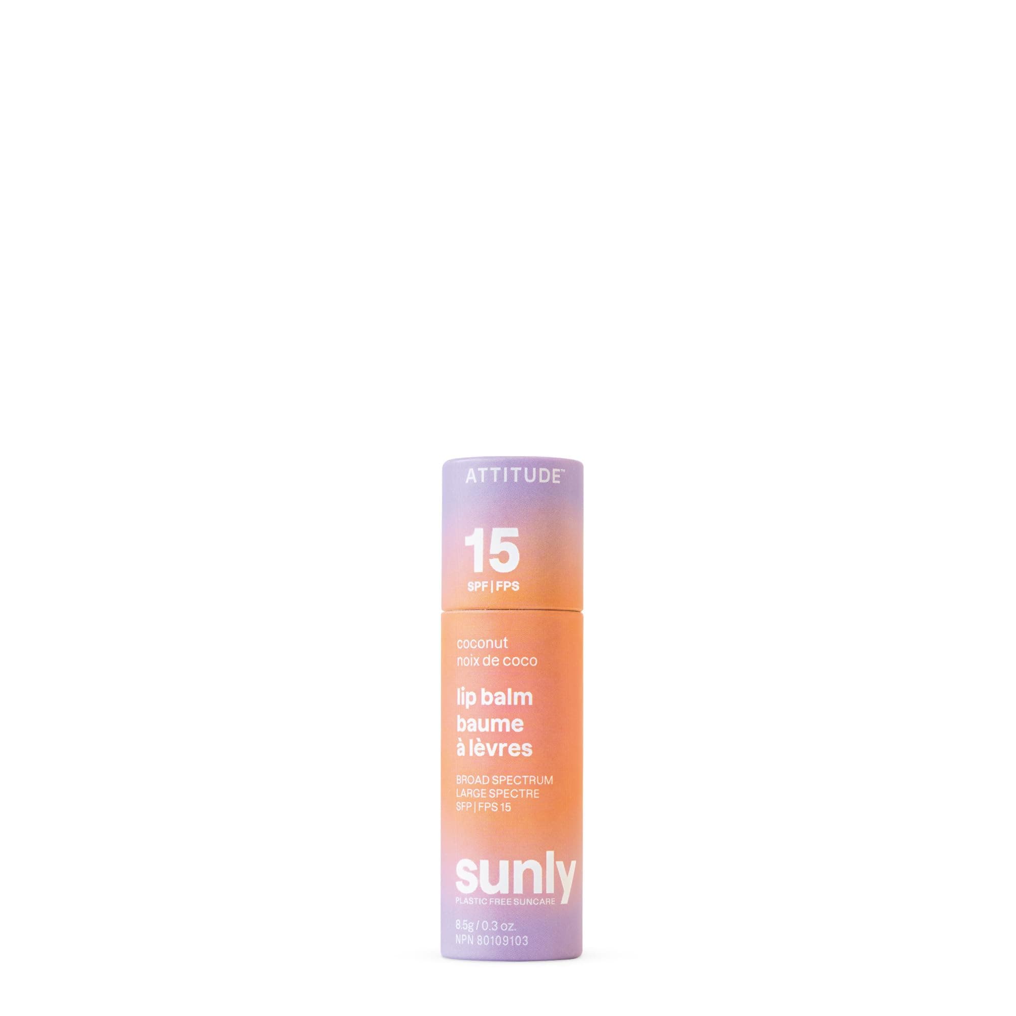 Plastic-free Lip Balm with Sun Protection SPF 15, EWG Verified, Plant- and Mineral-Based Ingredients, Vegan and Cruelty-free, Coconut, 0.3 Oz