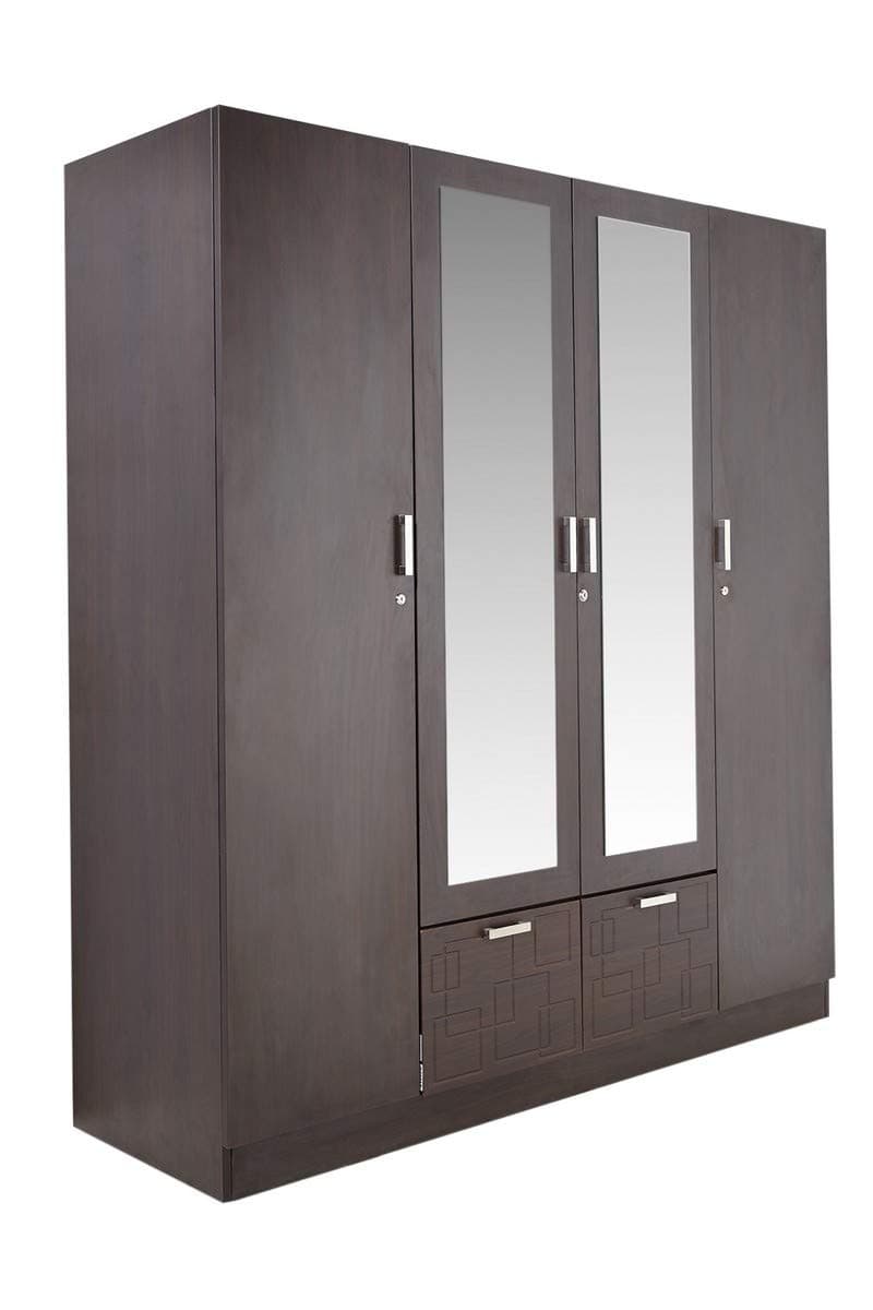 GODREJ INTERIO Squadro Engineered Wood Matte Finish 4-Door Wardrobe with Mirror (Cinnamon)