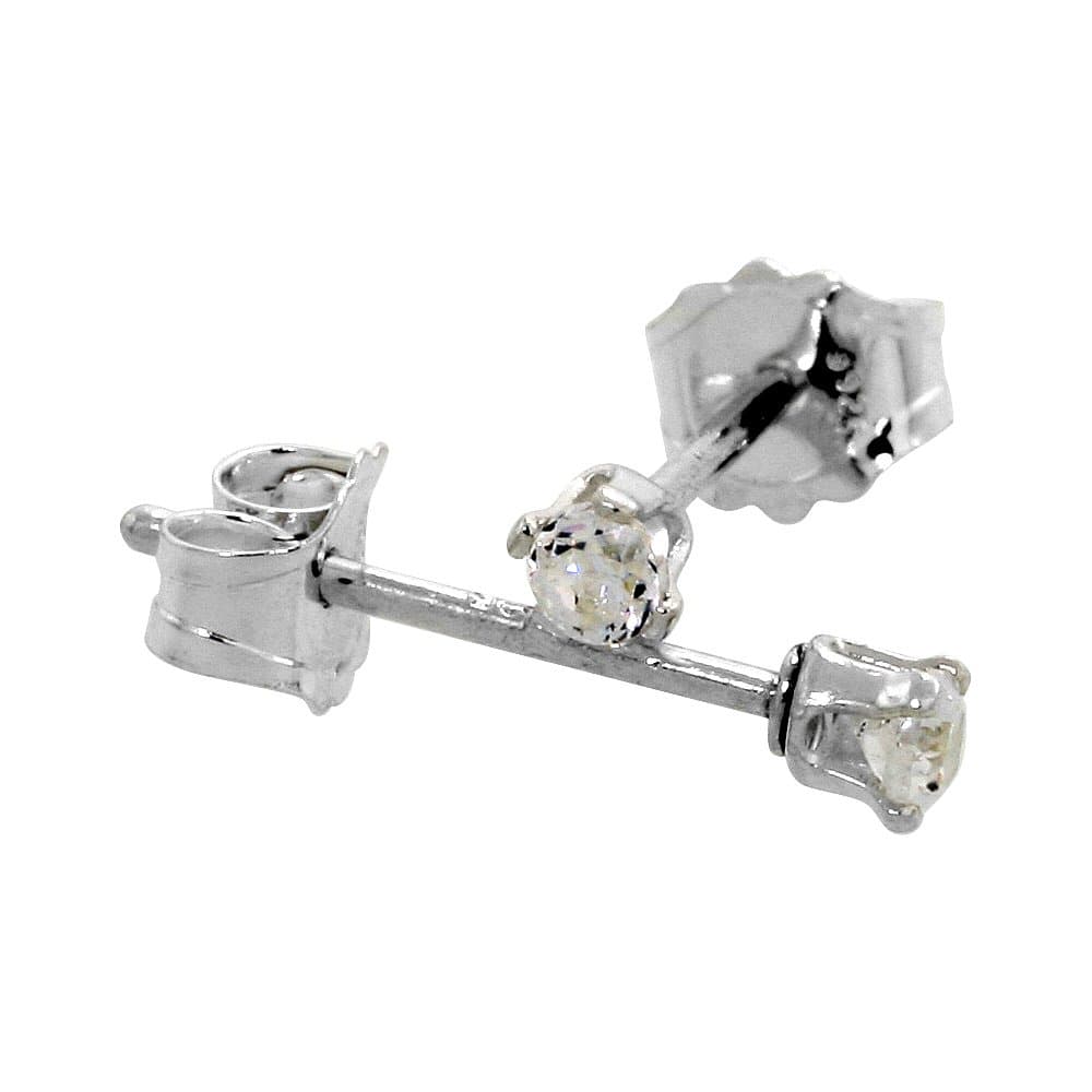 Sabrina SilverSterling Silver Tiny 2mm Cubic Zirconia Earrings Studs Cartilage Nose 4 prong 0.06 ct/pr