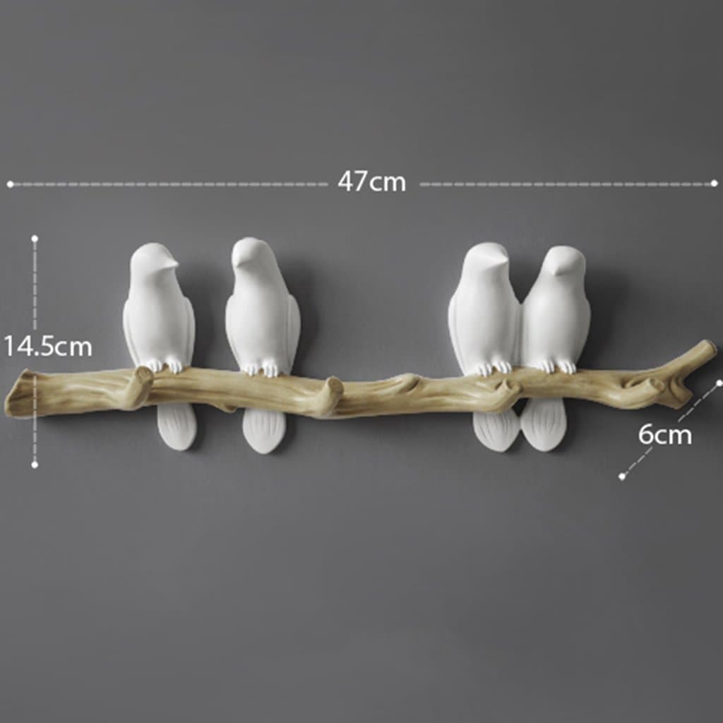 Resin Simple European Three-dimensional Bird Hooks Creative Entrance Door Wall Decoration Clothes Hook Key Holder (Color : White, Size : 47 * 6 * 14.5cm)