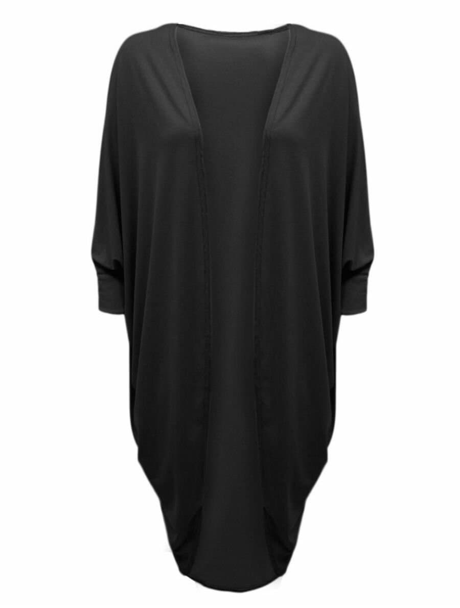 7 New Ladies Girl Batwing Cardigan Womens Kimono Boyfriend Cocoon Maxi Open Front Coat Waterfall (S/M, Black)