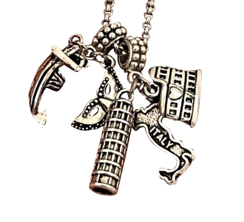 HandmadeVenice Rome Roman Colosseum Charm with Bracelet Necklace, with Tower of Pisa Pendant, Venetians Mask Gondola Charms