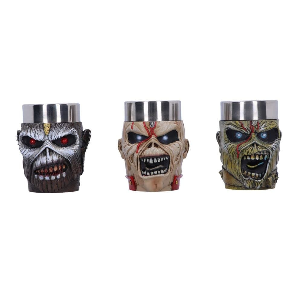 Shot Glass Collection Set of 3, Hand-Painted Rock Band Merchandise, Music Collectibles, Gifts for Heavy Metal Fans - Officially Licensed Iron Maiden