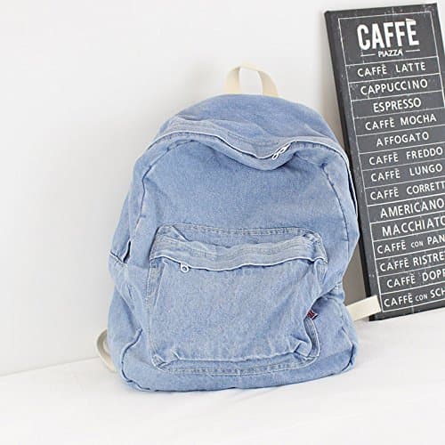 KEROUSIDEN Retro Jeans Backpack Art Institute Wind Canvas Backpack Simple Pure Color Couple Large Capacity Travel Bag 32cm*40cm*15cm, Light Blue