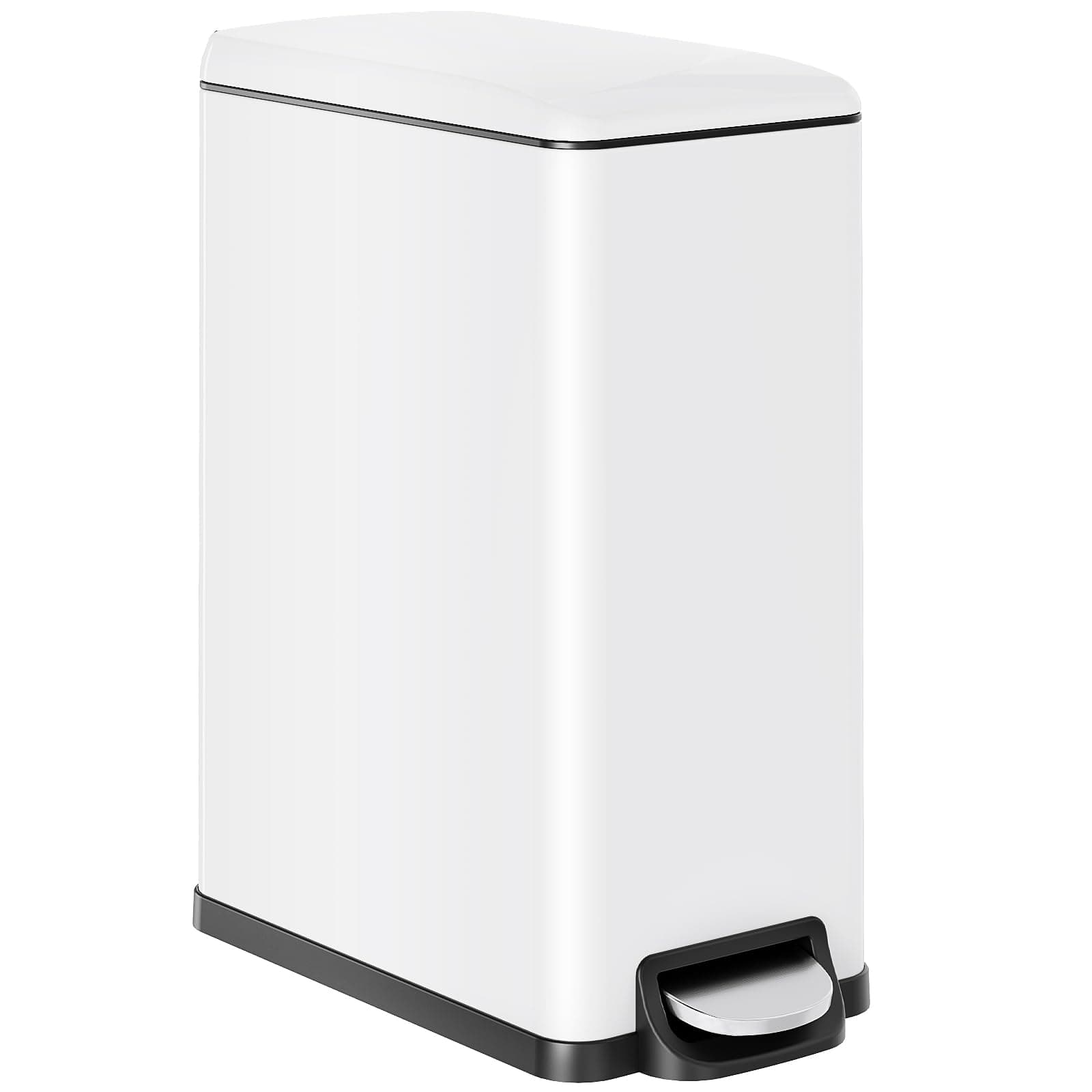 Arlopu 13.2 Gal Slim Kitchen Trash Can with Lid, 50L Stainless Steel Garbage Can, Large Kitchen Rubbish Can, Step Trash Bin w/Foot Pedal and Inner Bucket, Bathroom Trash Can Airtight,White