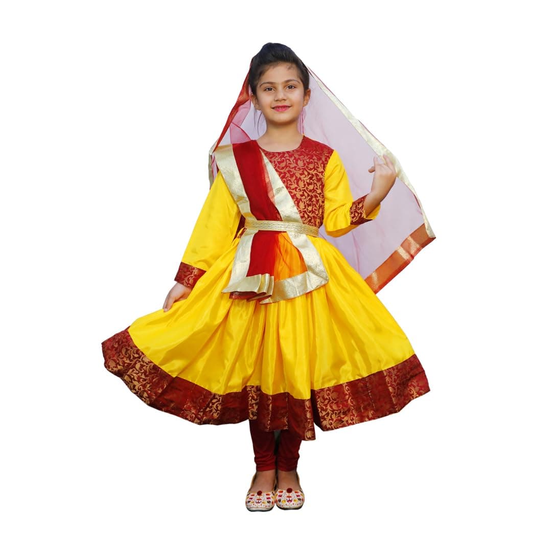 ITSMYCOSTUME Indian Classical Dance Kathak Anarkali,Tights Dupatta Kids Fancy Dress Costume…