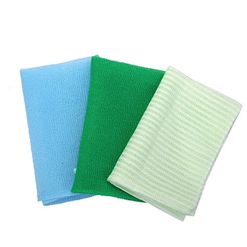 KAKOOI Long Exfoliating Nylon Bath Cloth/Towel, Magic Shower Washcloth for Body, 35 inches( 3PCS of Different Roughness , Blue&Green&Stripes)