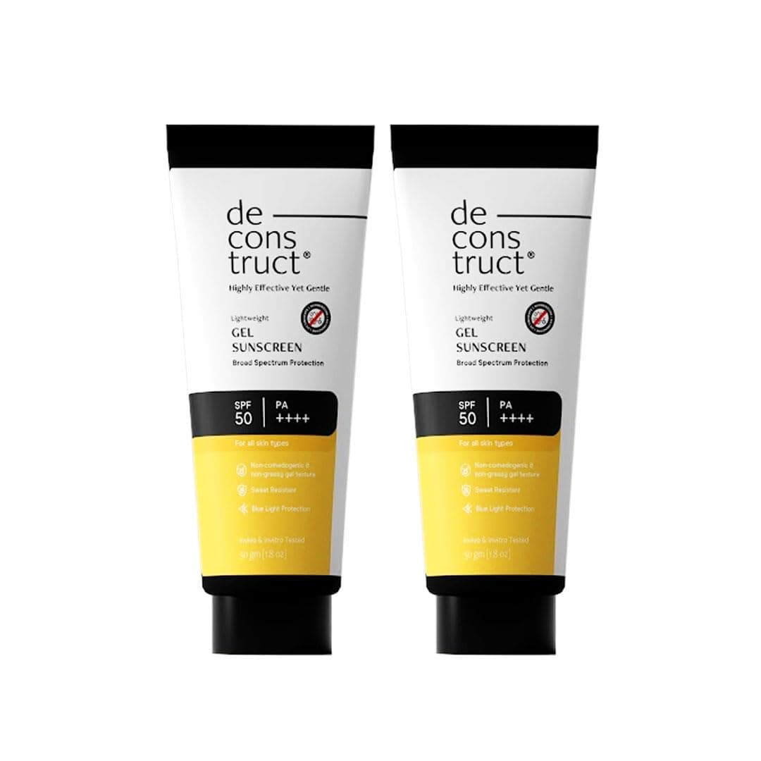 Deconstruct Gel Sunscreen for Oily skin SPF 50 PA++++ |100% Photostable Sunscreen |4 New Gen UV Filters |In-Vivo |Lightweight, Airy, Non-greasy |For oily, combination, normal skin |For Men & Women - 50gm (Pack of 2)