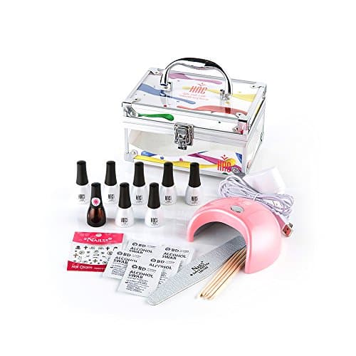 NadiaGel HNC LED Gel Nail Kit - 5 Color Soak off Gel Nail Polish Kit with UV Lamp, No-Wipe Non-Toxic Long Lasting Colors, Cuticle Pushers, Stickers, Portable LED Lamp & Custom Travel Storage Case