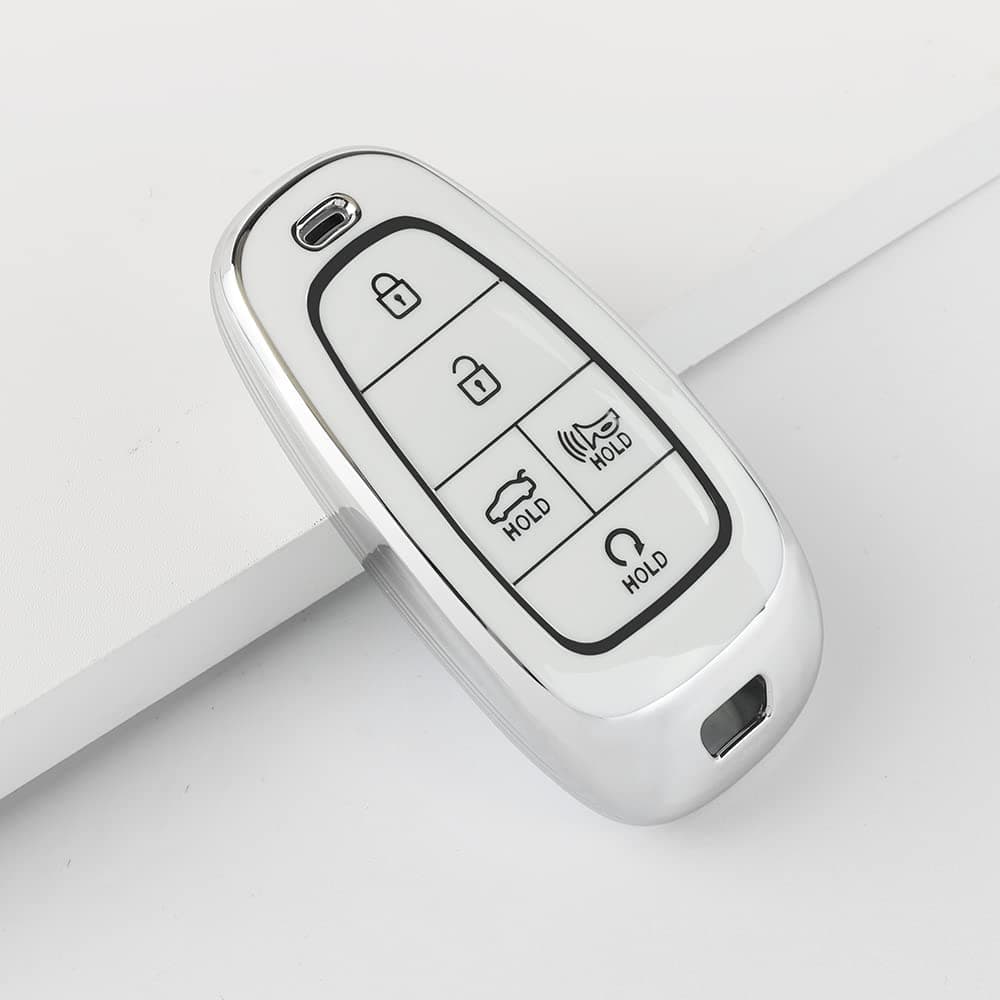 1797 Key Fob Cover for Hyundai Sonata Santa Ioniq Nexo Accessories Car Smart Remote Case Shell Holder Girly Cute 5 Button White Silver TPU