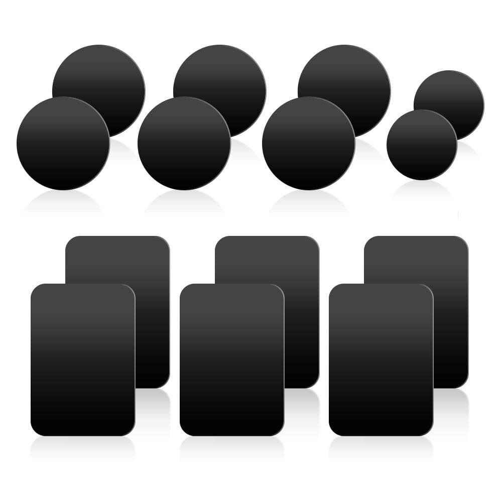 Happy Bell (14 Pack) Universal Mount Metal Plate with Adhesive for All Magnetic Car Mount Cell Phone Holder & Cradle-Less & Air Vent Mount - 6 Rectangular and 6 Round, 2 Mini Round, Black