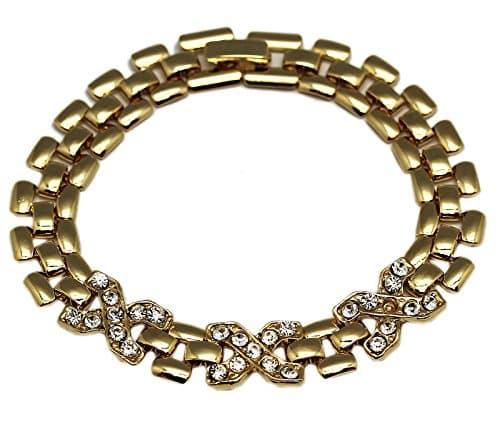 Golden Panther Chain Bracelet With Studded X's