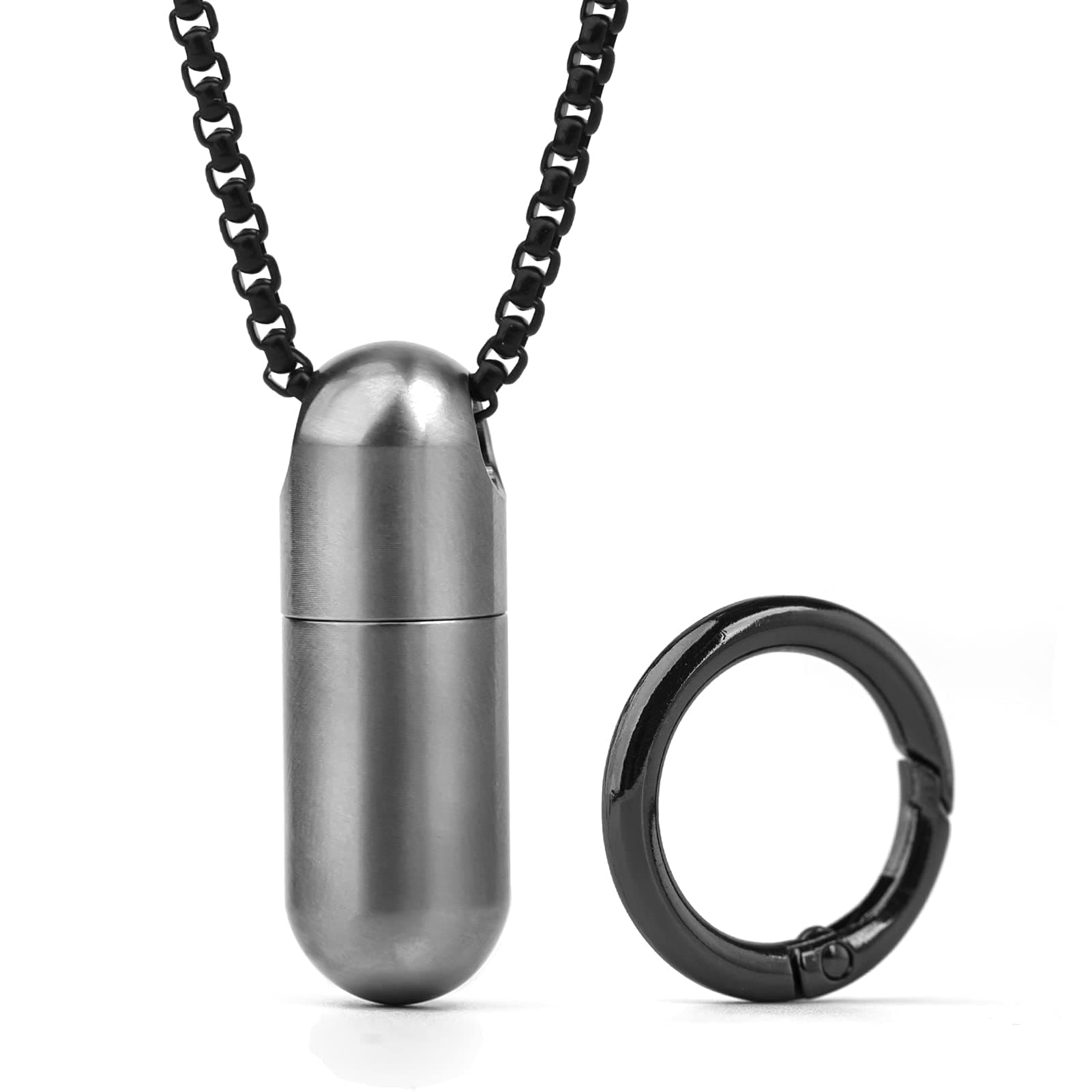 Titanium Pill Case with 28'' Necklace Chain,Micro Keychain Pill Holder.Waterproof Pill Fob for Emergency Aspirin & Nitroglycerin for Travel Purse Pocket