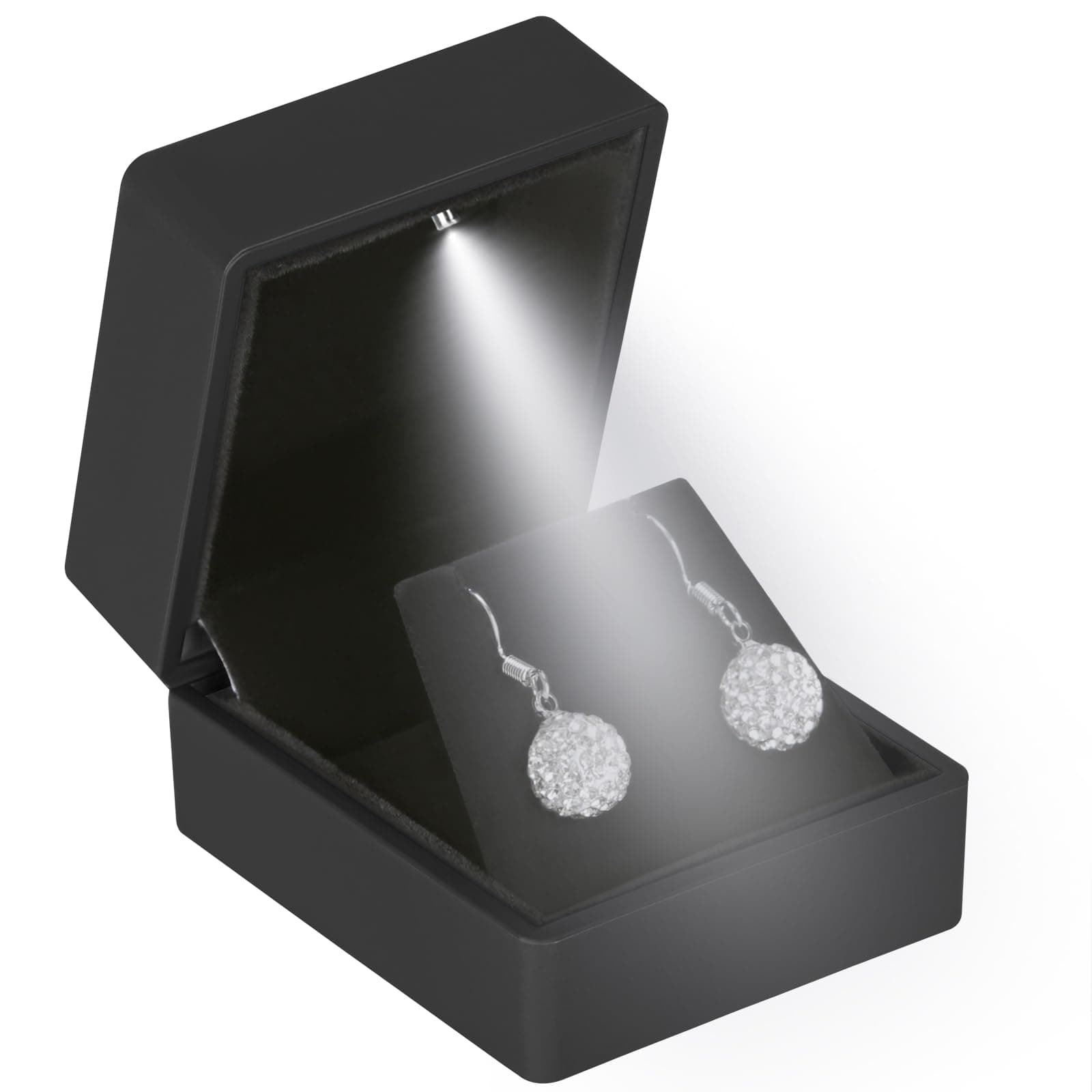 LETURE LED Stud Earring Jewelry Gift Box for Proposal, Wedding, Engagement，Birthday Luxury Jewelry Gift Box with LED Light, Jewellry Display Box (Black)