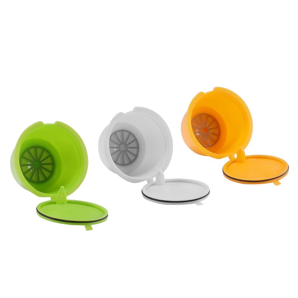 FreeLeben Refillable Coffee Capsules Pods, 3Pcs Reusable Universal Dolce Gusto Machine Coffee Filter BPA Free, with Spoon and Brush