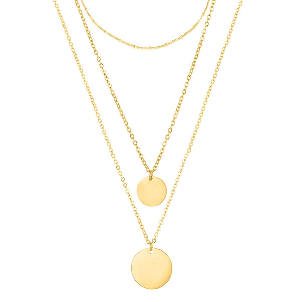 Gold Tiny Layered Dainty Necklace 18K Gold Plated Cute 3 Layered Circle Round Disc Handmade Dainty Charm Minimalist Simple Chain Pendant Necklace for Women