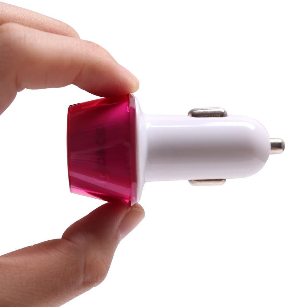 USB Car Charger, Cute Dual Rapid 2-Port 3.1A Lightning Car Charger Adapter Suitable for Mobile Phone / Table / Power Band - Pink