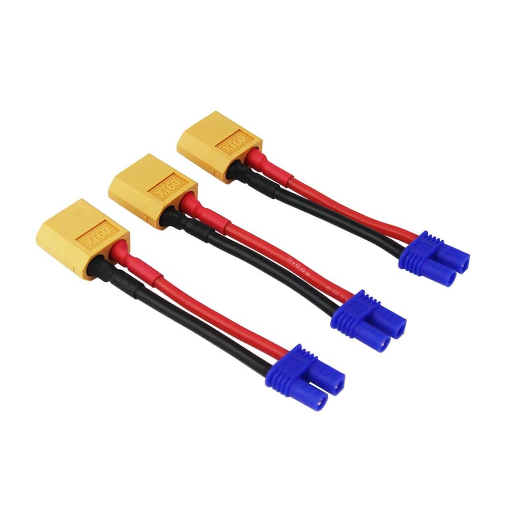 3pcs XT60 Male to EC2 Female Connector Adapter with 1.96inch/5cm 16awg Wire for RC Lipo Battery Car(Pack of 3)