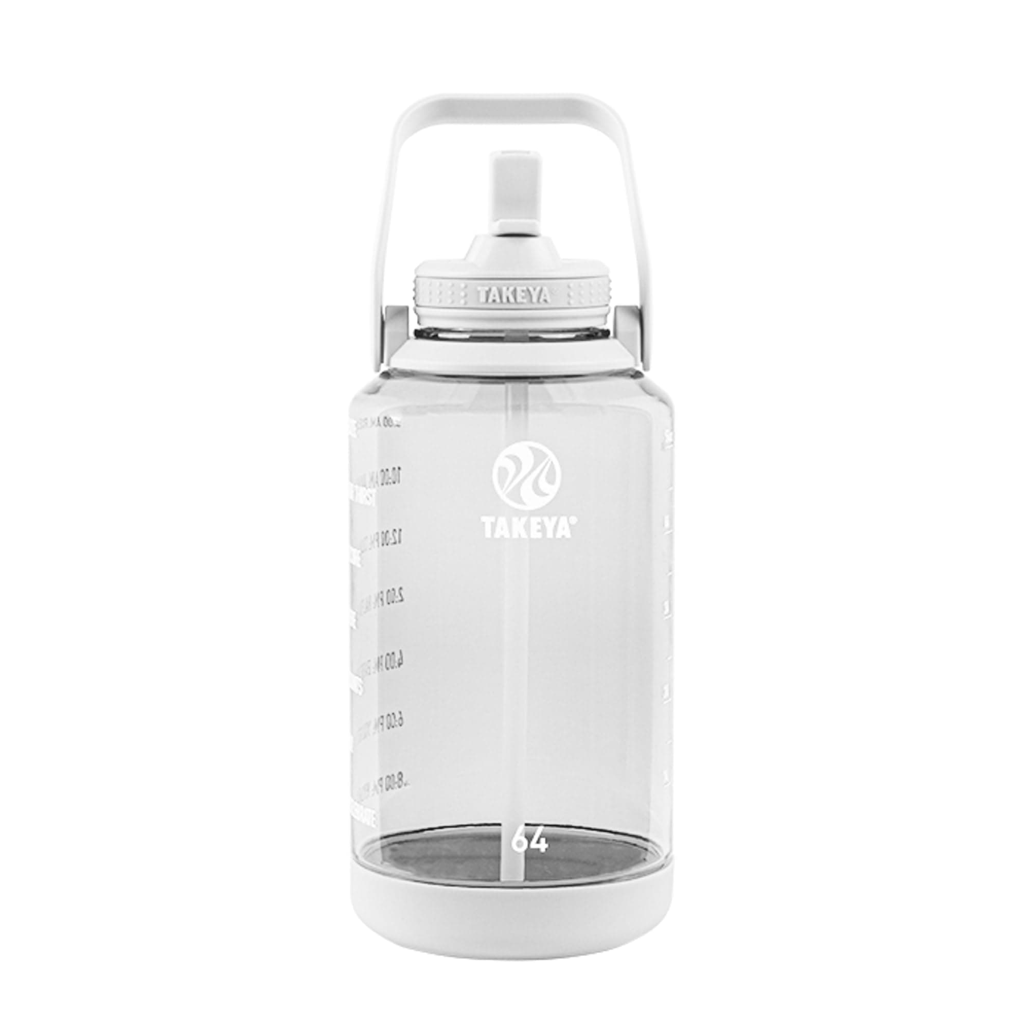 TAKEYA64 oz Motivational Water Bottle with Straw Lid with Time Marker, Half Gallon, Premium Quality BPA Free Tritan Plastic, Cloud White