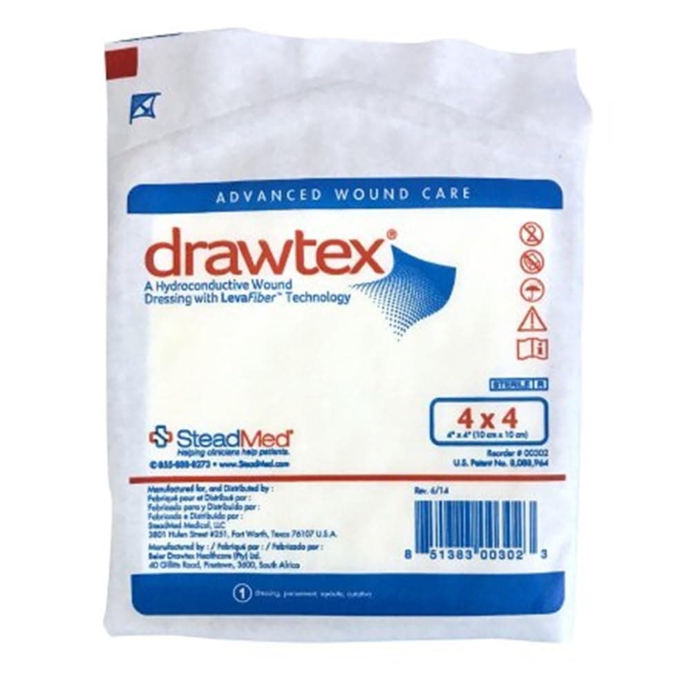 - Drawtex 00302 Hydro conductive Dressing with Levafiber, 4 X 4 - Box of 10