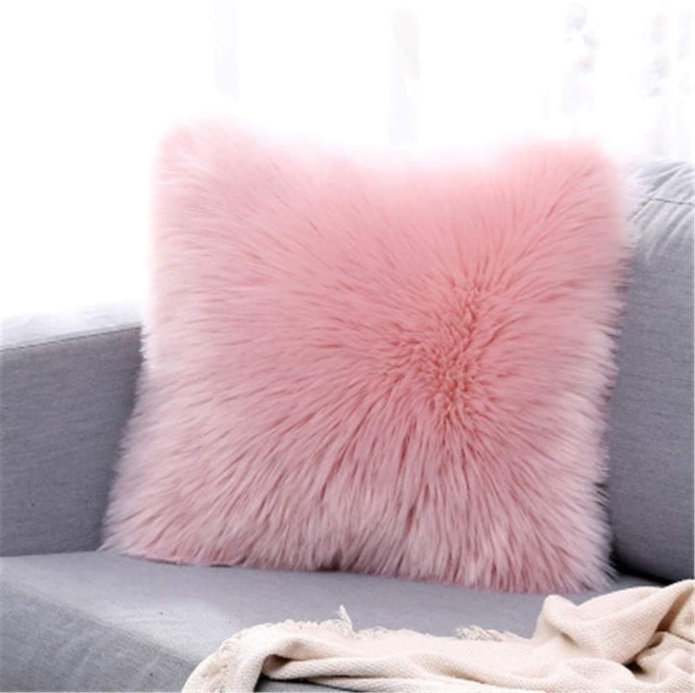 Faux Fur Cushion Covers,Fluffy Soft Pillow Cases,Plush Throw Pillow Cover For Sofa Bedroom Car holiday decorative, wedding, home decorative, office 45 x 45cm(Pink