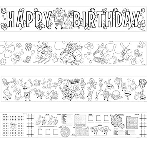 Amscan Mini Coloring Banners | Spongebob Collection | Birthday Black/White, 36" X 6"