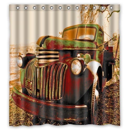 66(W)x72(H)-Inch Abandoned Farm Truck New Waterproof Polyester Curtain (Shower Rings Include)