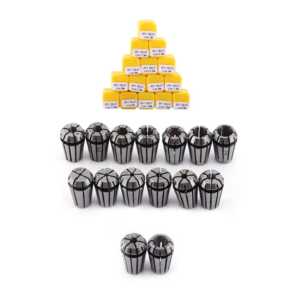 ER11 Collet Set, 1Set 15pcs ER11 Spring Collet Chuck for CNC Engraving Machine & Milling Lathe Workholding Tool 1-7mm 1/8”，1/4”