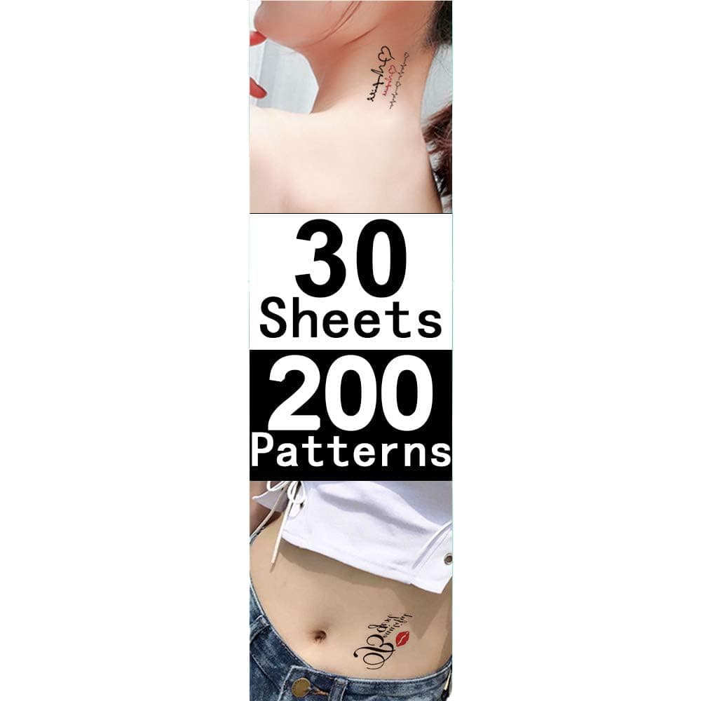 Tiny Word Temporary Tattoos 30 Sheets Fake Black Tattoo Stickers for Women Men kids Boys Girls Adults Small Temp Tattoo Paper for Body Art Hand Face Arm Leg Neck Decorations DIY Beauty Fashion Designs