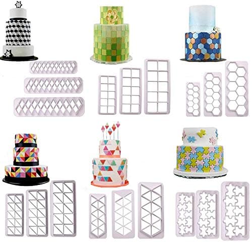 Youzpin 6 Style Geometric Shape Printing Embossed Mold,3 Size Handmade Cookie Plastic Cutter Mold,Fondant Cake Decoration Edging Embossing Tool~18 Pcs