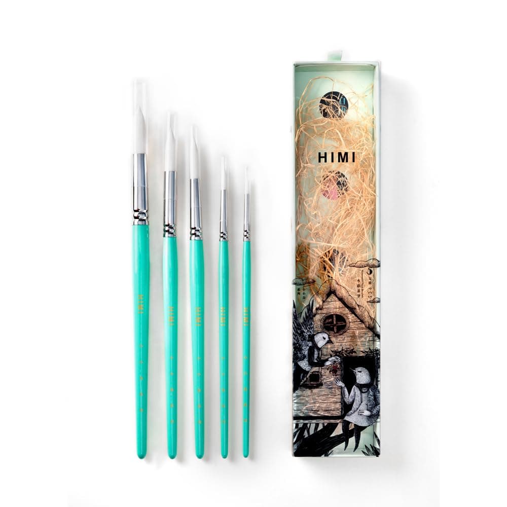 HIMI Gouache Paint Brushes Set 5 Pcs for Acrylic Oil Watercolor Face & Body Gouache Painting Nice Gift Art hobbyist, Kids & Adults (Green,Watercolor Brushes)