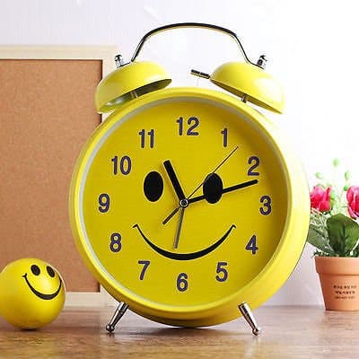 BJE Big Size Smiley Old Style Steel Metal Alarm Clock with Light (Yellow)