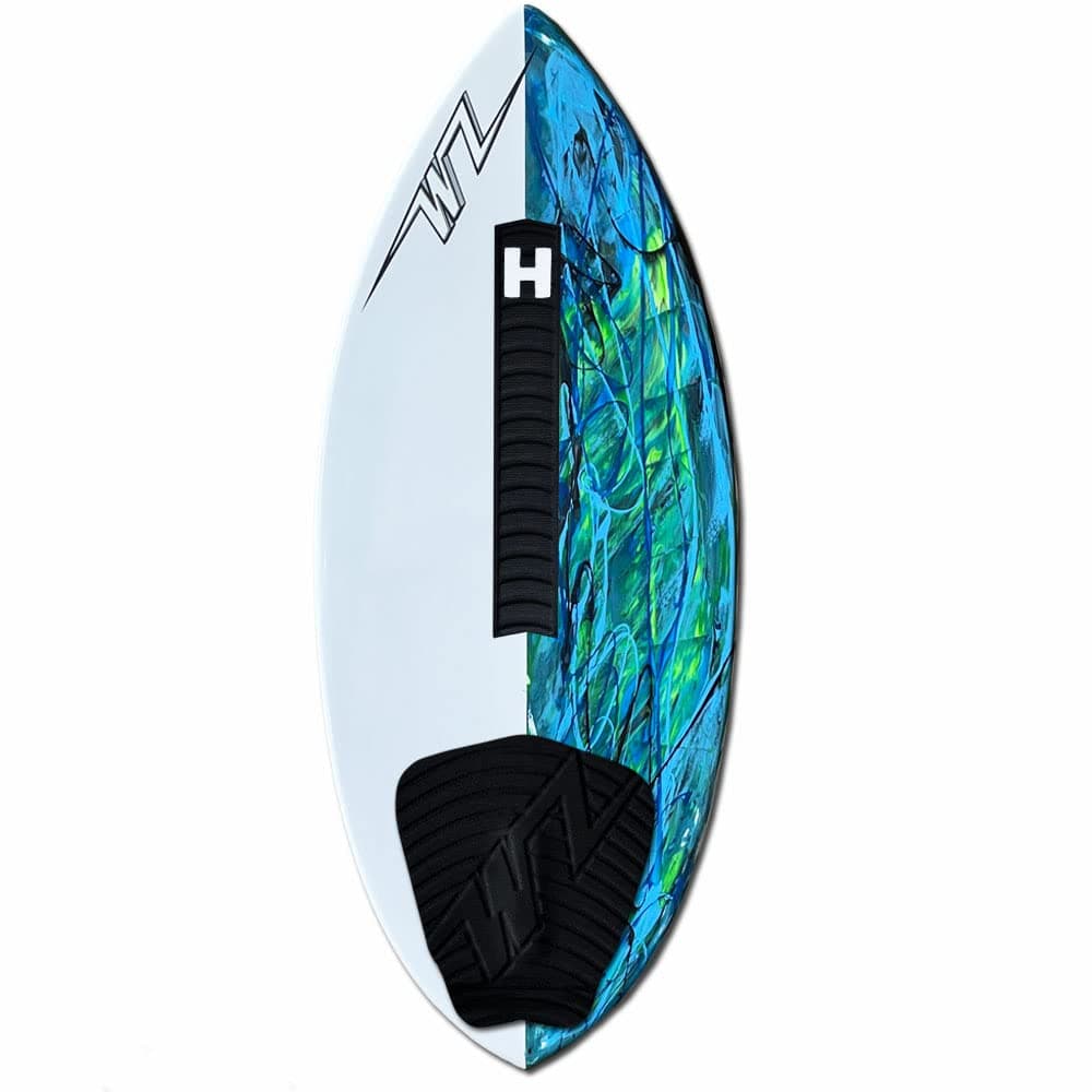 48" Aqua Blue Wave Zone SE Carbon & Fiberglass Skimboard for Riders Up to 200 lbs - Complete with Traction Deck Grip